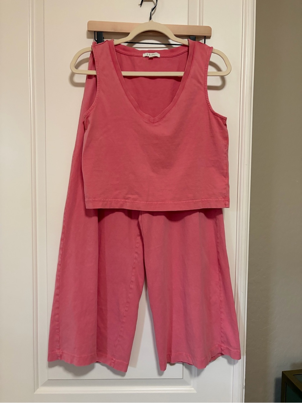 🪸💕Z Supply Coral-Pink Cropped Tank & Wide-Leg Loungewear Pants Set🪸💕